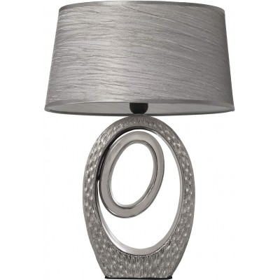 Lâmpada de mesa Forma Cilíndrica 55×30 cm. Sala de estar, quarto e salão. Cerâmica. Cor prata