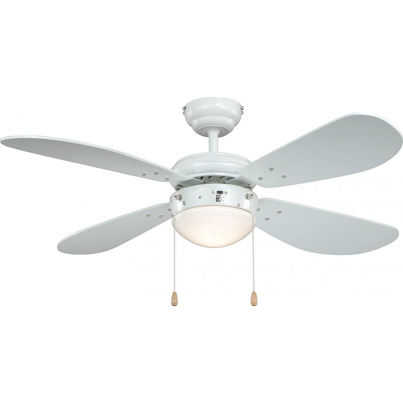122,95 € Free Shipping | Ceiling fan with light 50W 105×105 cm. 4 vanes-blades. chain breaker Living room, bedroom and lobby. Modern Style. Metal casting. White Color