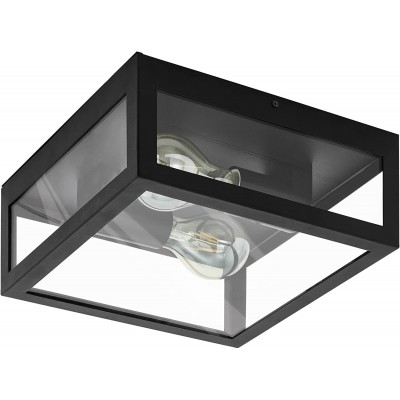 94,95 € Free Shipping | Ceiling lamp Eglo 40W Rectangular Shape 29×29 cm. 2 points of light Living room, dining room and bedroom. Steel and Glass. Black Color