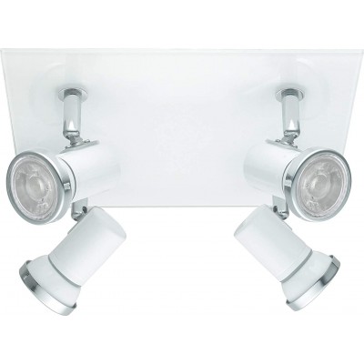 Projecteur d'intérieur Eglo 3W 3000K Lumière chaude. 26×24 cm. 4 spots orientables Acier et verre. Couleur blanc