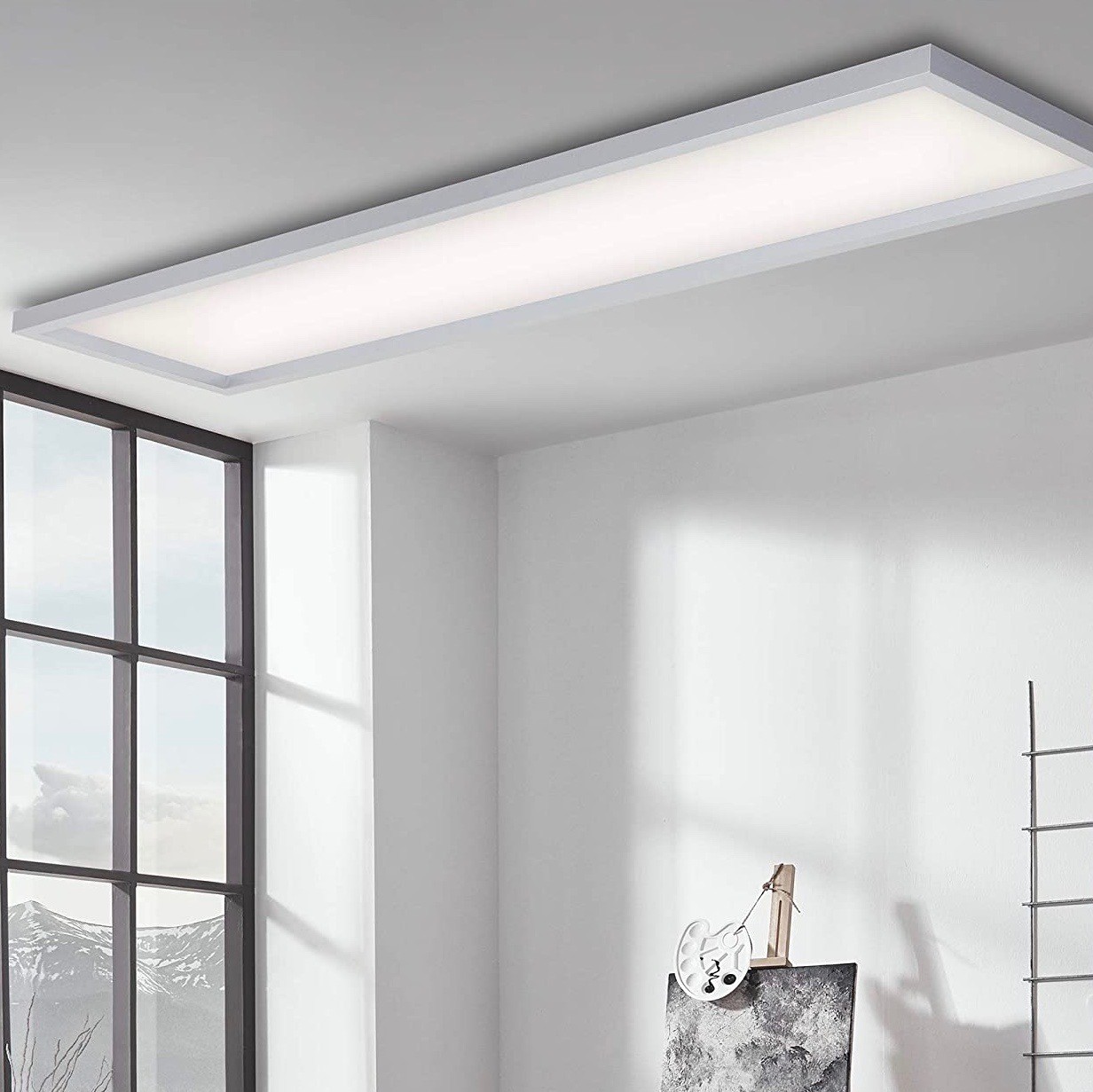119,95 € Бесплатная доставка | Внутренний потолочный светильник 120×30 cm. Диммируемые светодиоды Дистанционное управление. функция ночного освещения Пмма и металл. Покрытый хром Цвет