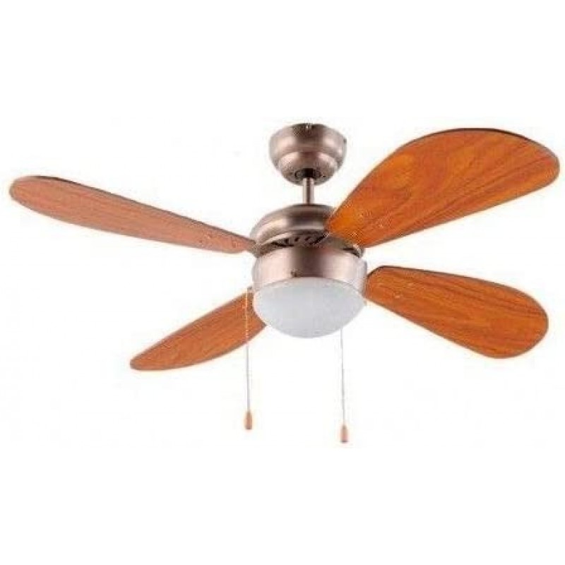 98,95 € Free Shipping | Ceiling fan with light 231W 44×26 cm. 4 vanes-blades. chain breaker Living room, dining room and lobby. PMMA. Brown Color