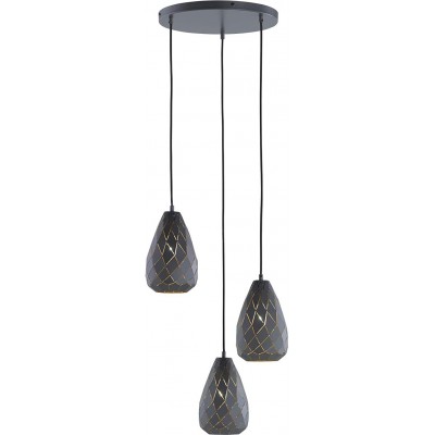 Hanging lamp Trio 60W 3000K Warm light. Cylindrical Shape 150×35 cm. 3 LED light points Living room, dining room and bedroom. Modern Style. Metal casting. Black Color