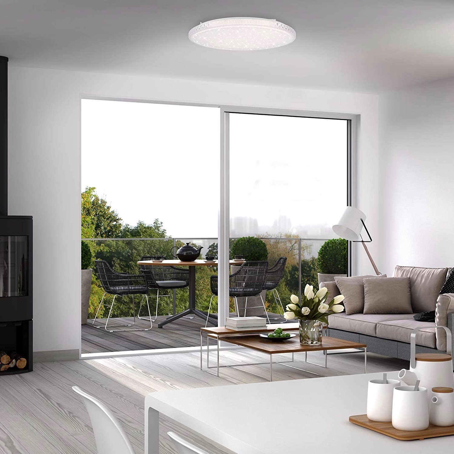 82,95 € Envio grátis | Luz de teto interna Ø 59 cm. LED reguláveis Controle remoto. desenho de estrela Cristal e pmma. Cor branco