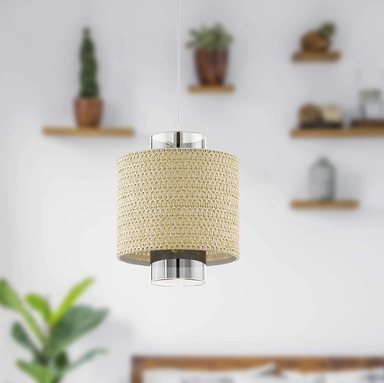 93,95 € Free Shipping | Hanging lamp Eglo 40W 110×23 cm. Steel. Beige Color