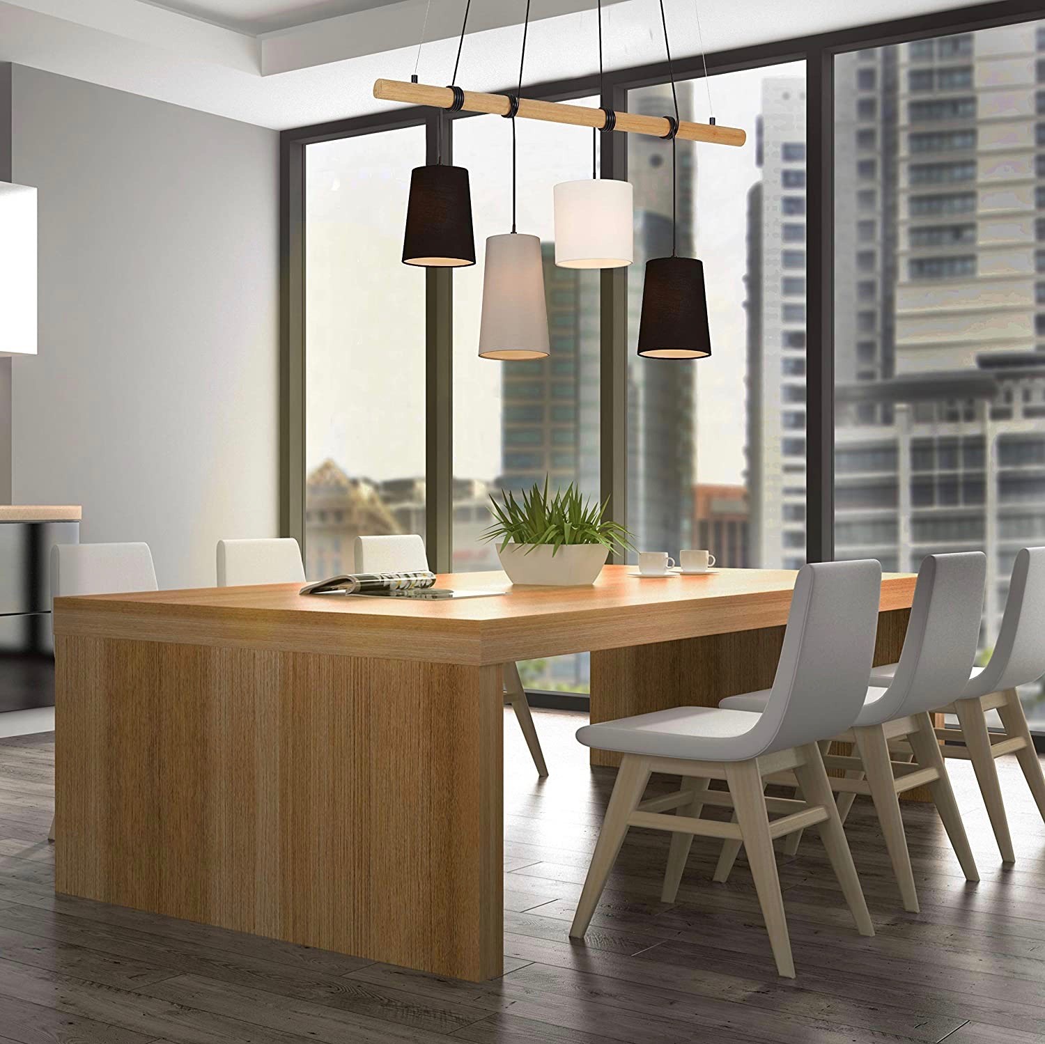 99,95 € Envio grátis | Lâmpada pendurada 25W 170×90 cm. 4 holofotes Madeira