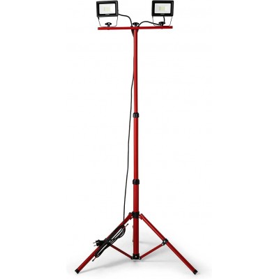 93,95 € Envío gratis | Foco proyector exterior 40W 58×10 cm. Doble foco LED orientable. Trípode de sujeción Aluminio. Color rojo