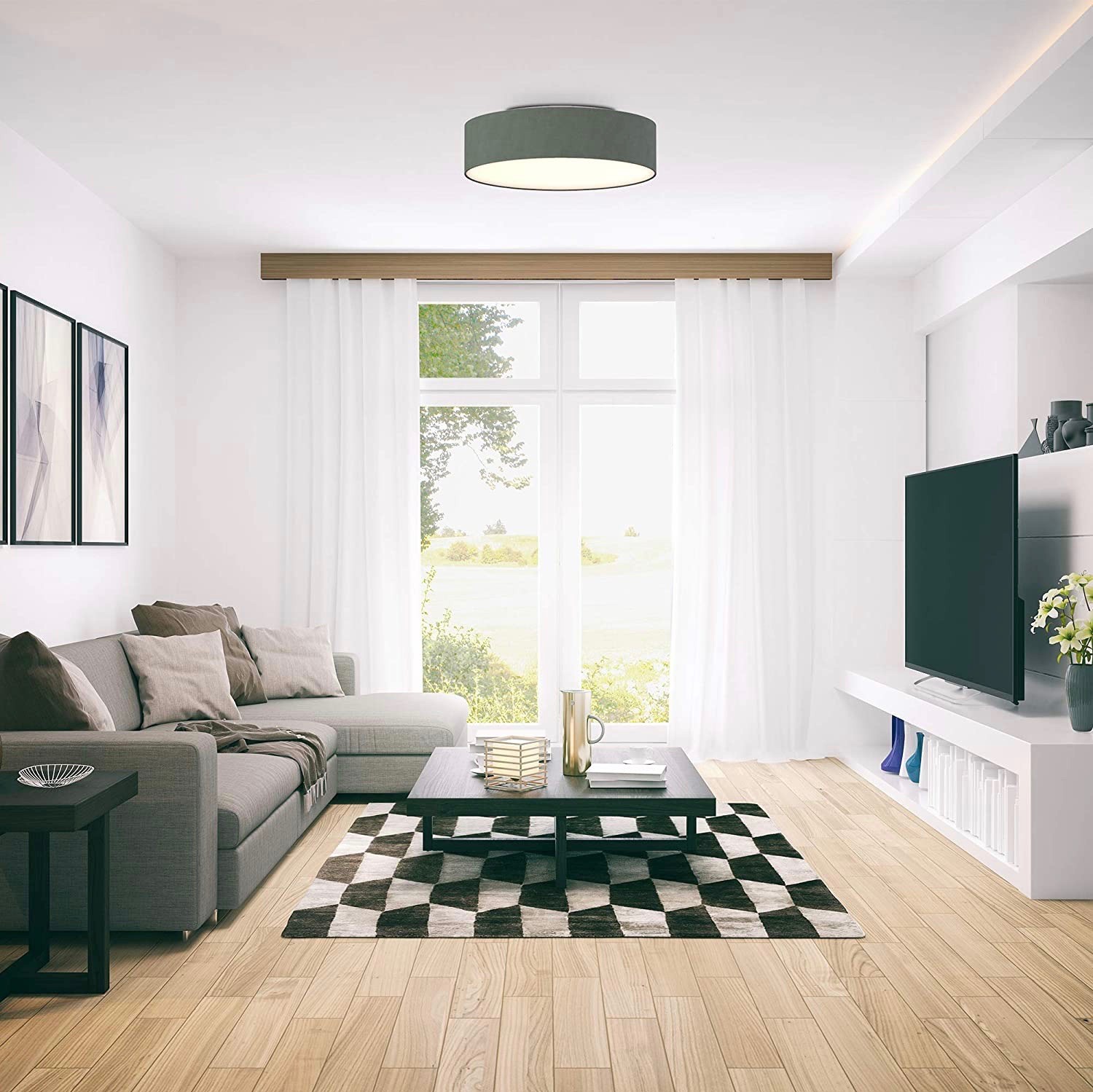 113,95 € Envío gratis | Plafón de interior 45×45 cm. LED Metal. Color gris