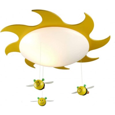 116,95 € 免费送货 | 儿童灯 15W 圆形的 形状 56×56 cm. 太阳形设计。蜜蜂造型挂件 客厅, 卧室 和 大堂设施. 现代的 风格. 有机玻璃 和 木头. 黄色的 颜色