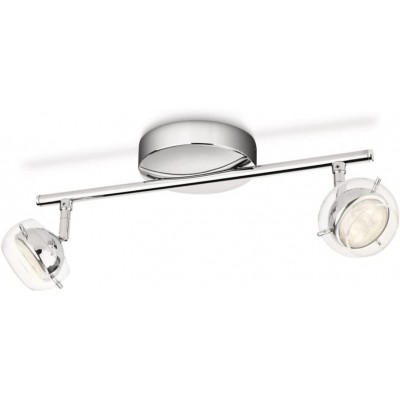 64,95 € Free Shipping | Indoor spotlight Philips 4W 2700K Very warm light. Extended Shape 36×14 cm. Double adjustable LED spotlight Bedroom. Metal casting. Plated chrome Color