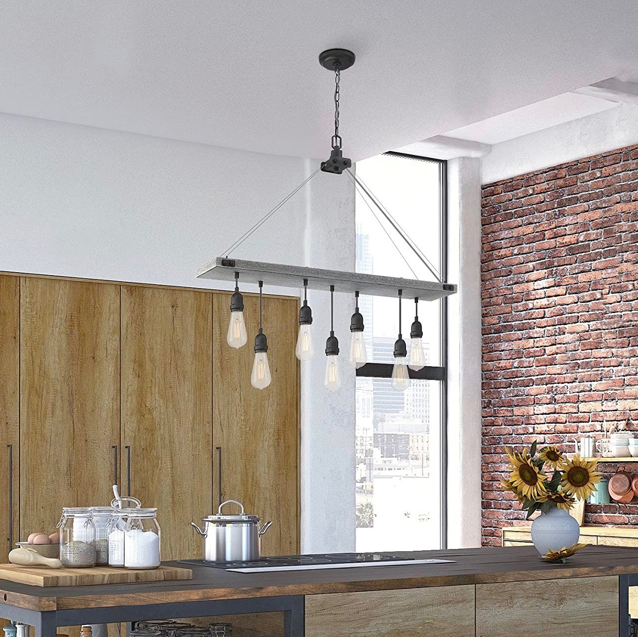 111,95 € Бесплатная доставка | Подвесной светильник 60W 96×23 cm. 7 световых точек Серый Цвет