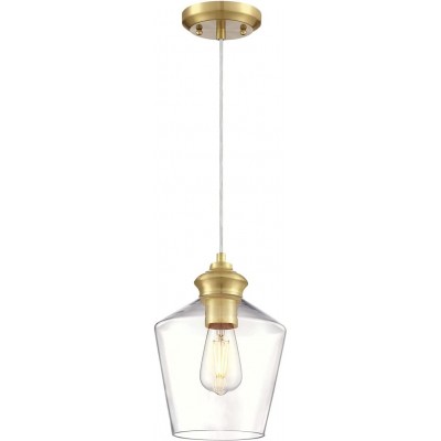 Lámpara colgante 60W Forma Cilíndrica 33×26 cm. Salón, comedor y dormitorio. Estilo clásico. Vidrio y Latón. Color champagne