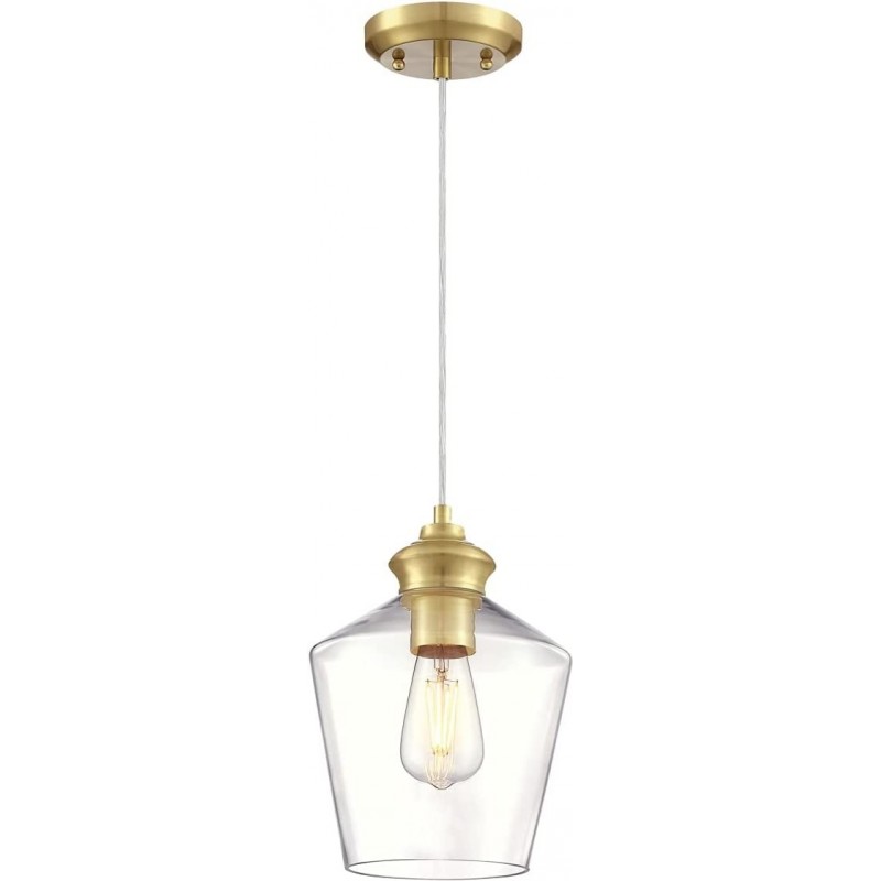 69,95 € Free Shipping | Hanging lamp 60W Cylindrical Shape 33×26 cm. Living room, dining room and bedroom. Classic Style. Glass and Brass. Champagne Color