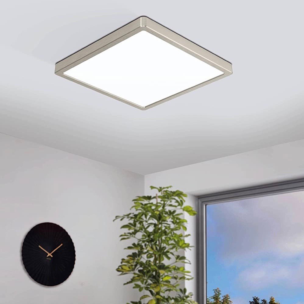 69,95 € Free Shipping | Indoor ceiling light Eglo 29×29 cm. LED Smart Home Aluminum. Nickel Color