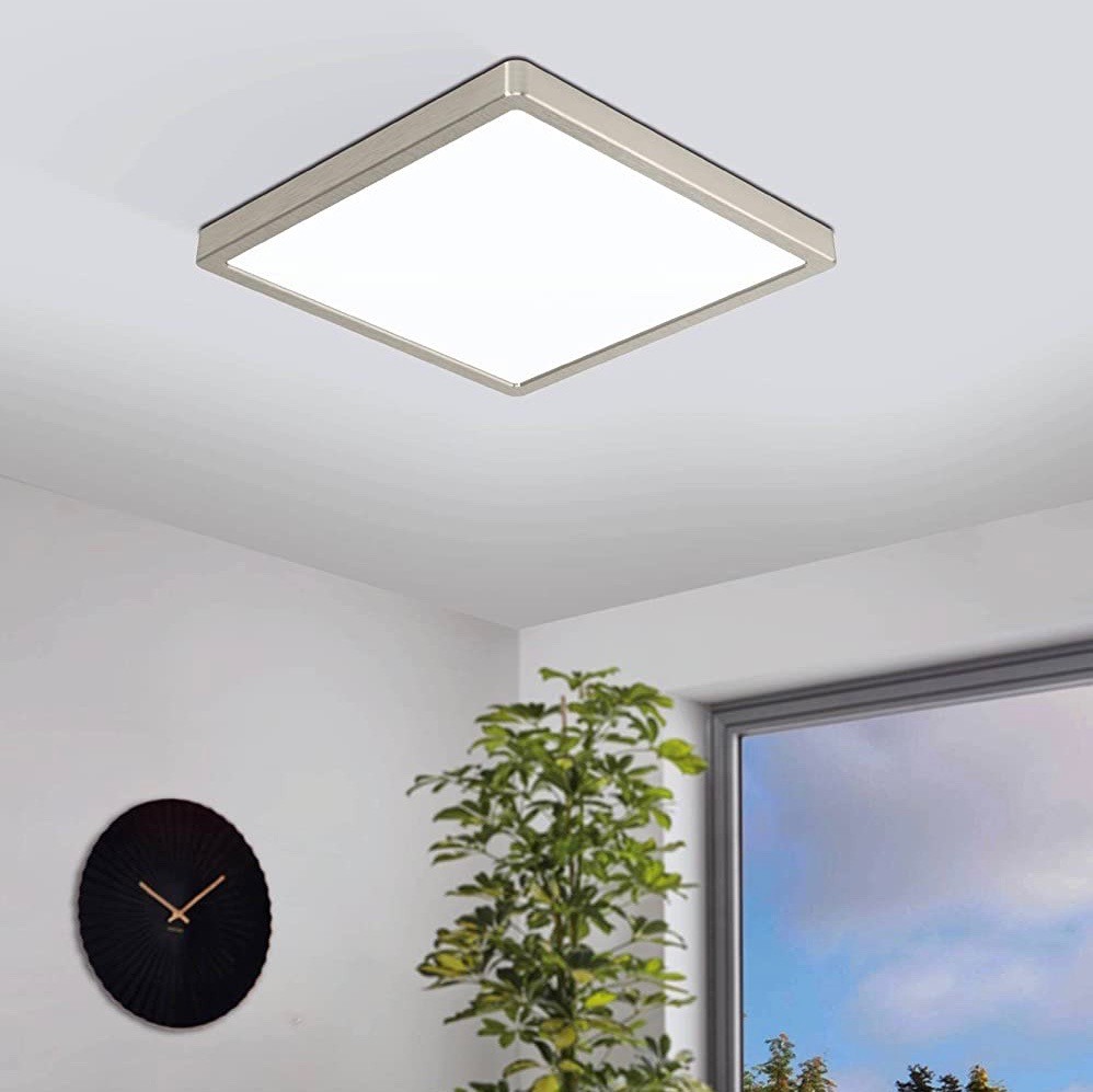 69,95 € Envio grátis | Luz de teto interna Eglo 29×29 cm. Casa Inteligente LED Alumínio. Cor níquel