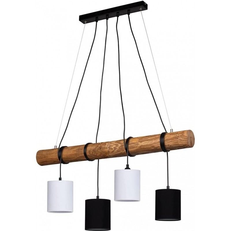 138,95 € Free Shipping | Hanging lamp Cylindrical Shape 140×90 cm. 4 points of light. adjustable height Dining room, bedroom and lobby. Rustic and classic Style. Metal casting, Wood and Glass. Brown Color