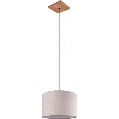 Hanging lamp Trio 60W Cylindrical Shape 150×35 cm. Dining room, bedroom and lobby. Classic Style. Wood and Textile. Beige Color