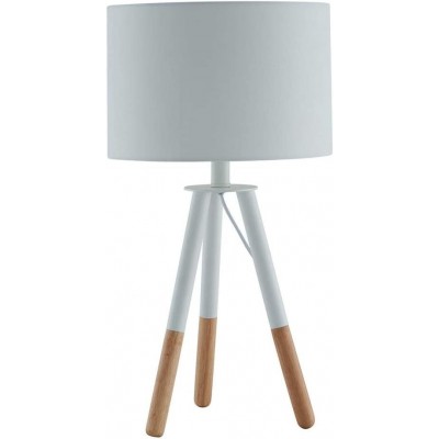 Lampada da tavolo 40W Forma Cilindrica 33×33 cm. Treppiede di bloccaggio Soggiorno, sala da pranzo e atrio. Legna e Tessile. Colore bianca