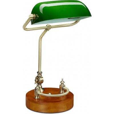 Lámpara de escritorio 40W 43×27 cm. Salón, comedor y vestíbulo. Estilo vintage y clásico. Cristal y Madera. Color verde