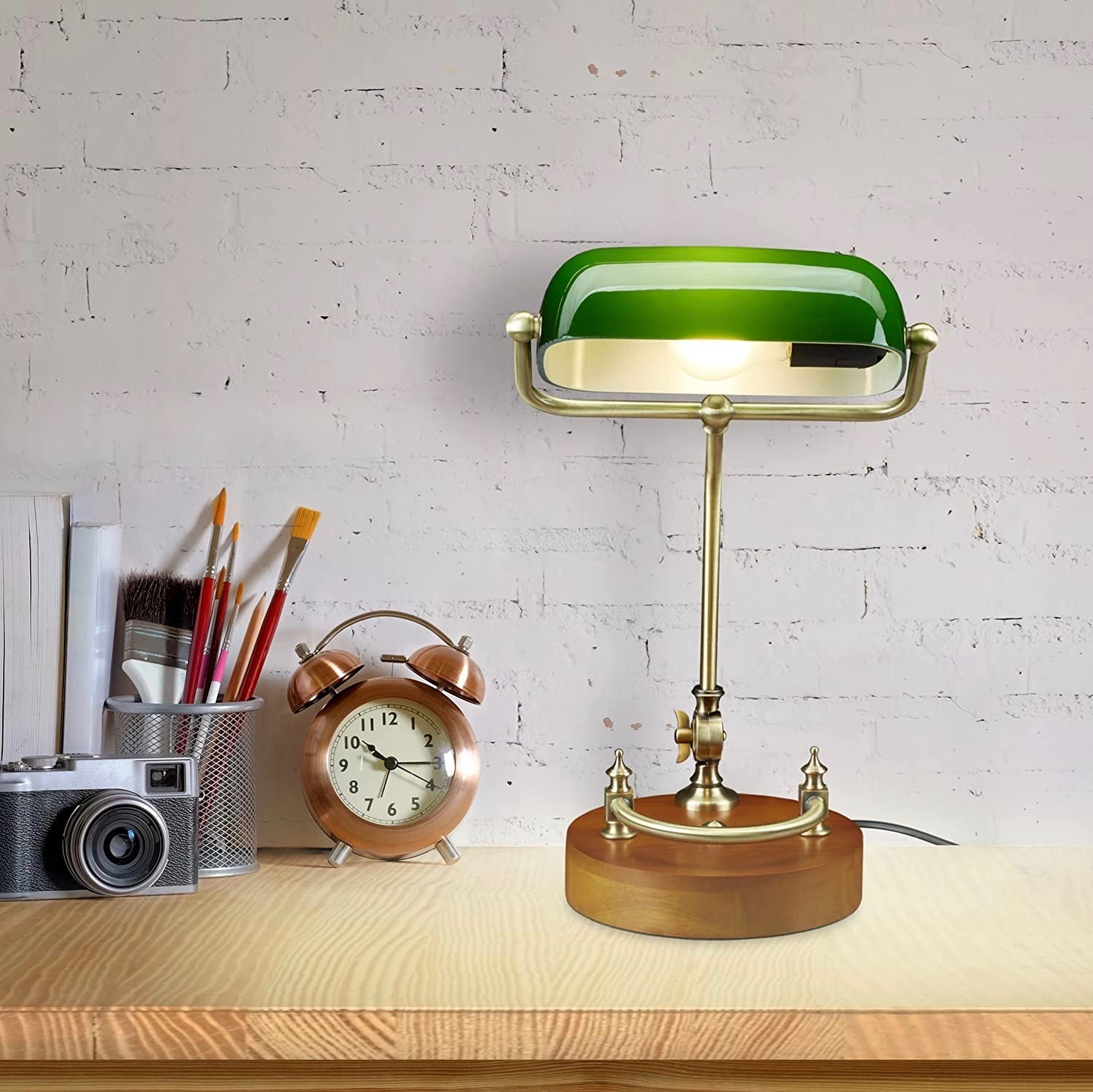 89,95 € Spedizione Gratuita | Lampada da scrivania 40W 43×27 cm. Cristallo e legna. Colore verde