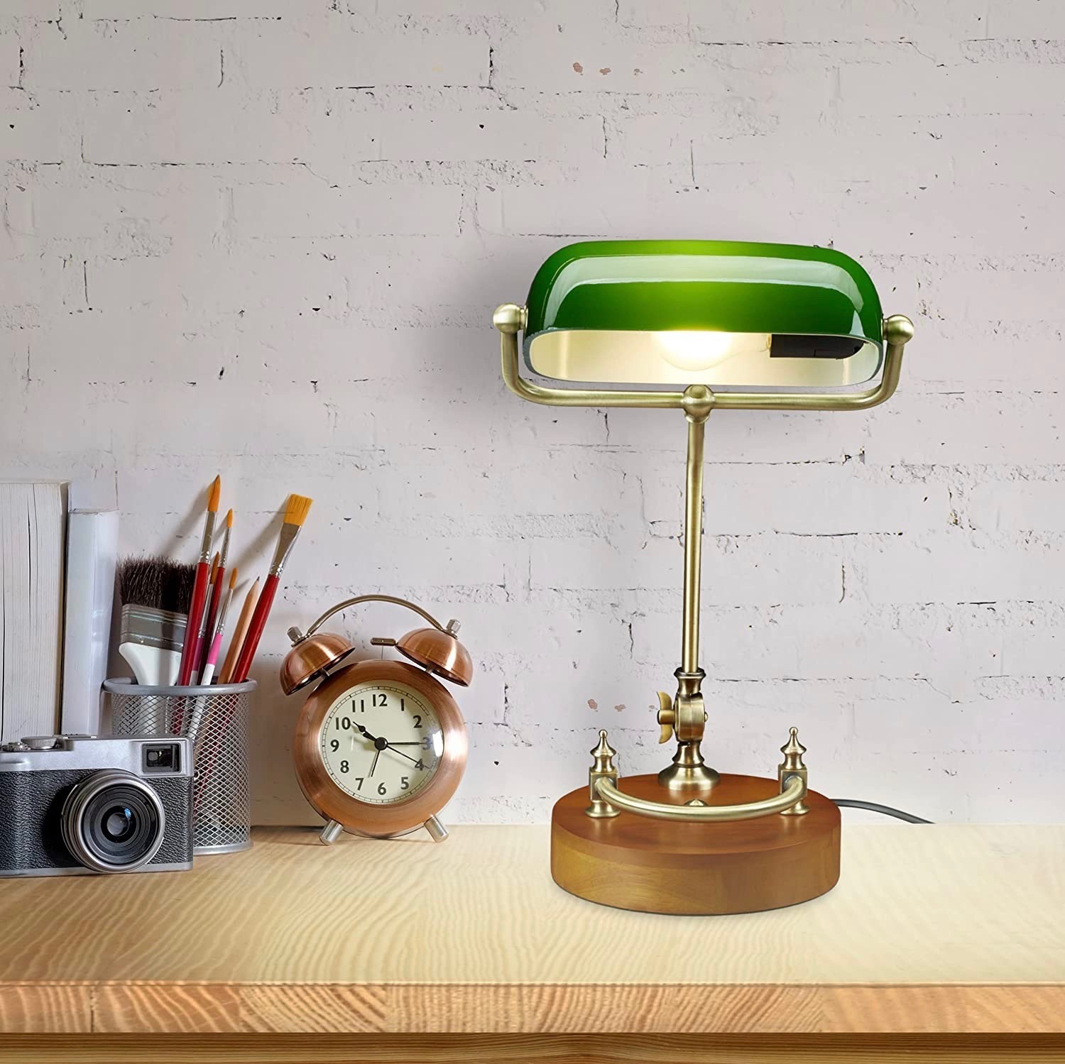 89,95 € Envoi gratuit | Lampe de bureau 40W 43×27 cm. Cristal et bois. Couleur vert