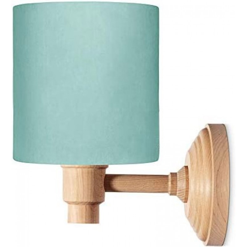 79,95 € Free Shipping | Indoor wall light 40W Cylindrical Shape 24×21 cm. Dining room, bedroom and lobby. Wood, Textile and Polycarbonate. Green Color