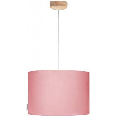 Lâmpada pendurada 60W Forma Cilíndrica 35×35 cm. Sala de estar, sala de jantar e quarto. Madeira e Têxtil. Cor rosa