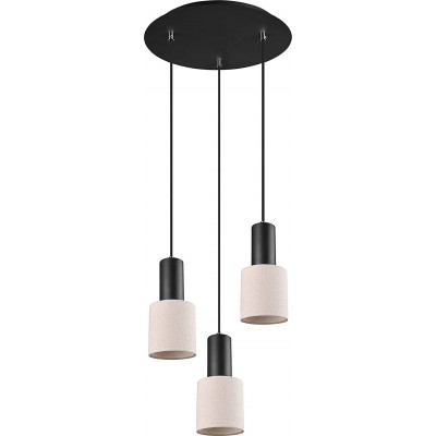 Lámpara colgante Trio 5W Forma Cilíndrica 150×35 cm. Triple foco Salón, comedor y dormitorio. Estilo moderno. Metal y Textil. Color negro