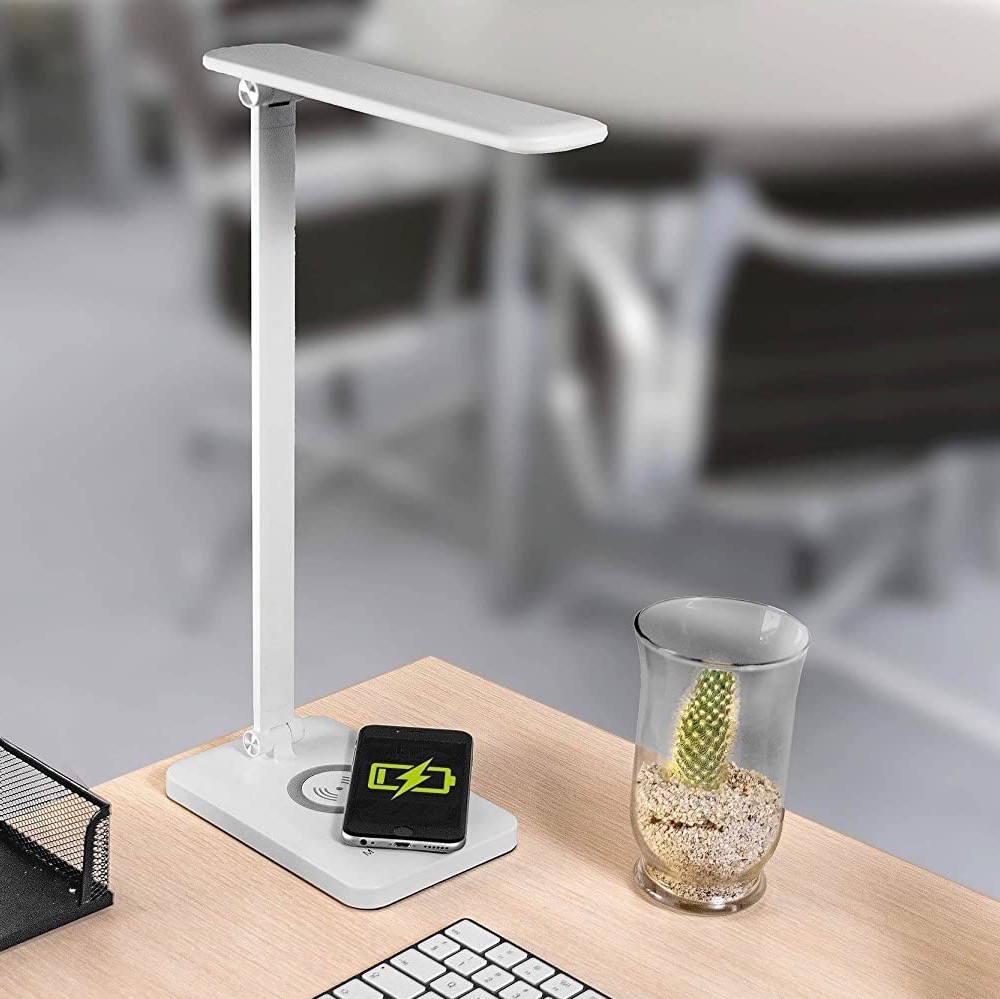 49,95 € Spedizione Gratuita | Lampada da scrivania 7W 3000K Luce calda. 13×5 cm. LED con connessione USB. caricatore induttivo Alluminio e pmma. Colore bianca