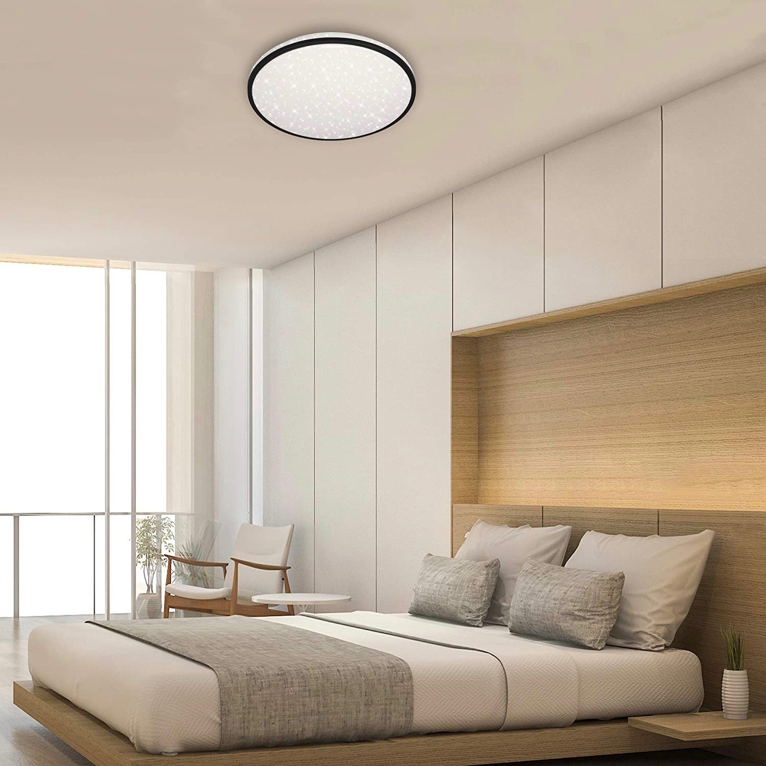 94,95 € Envio grátis | Luz de teto interna Ø 49 cm. LED reguláveis Controle remoto. função de memória. Luz noturna Pmma. Cor preto