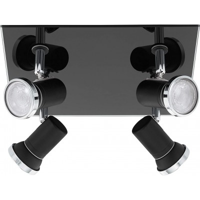 Foco para interior Eglo 3W Forma Cuadrada 26×24 cm. 4 focos orientables Salón, comedor y dormitorio. Metal y Vidrio. Color negro
