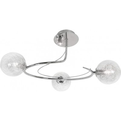 121,95 € Free Shipping | Ceiling lamp Spherical Shape 38×35 cm. 3 points of light Living room, dining room and bedroom. Metal casting and Glass. Plated chrome Color