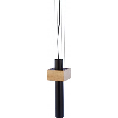 Lámpara colgante 25W Forma Cilíndrica 42×13 cm. Salón, dormitorio y vestíbulo. Metal y Madera. Color negro