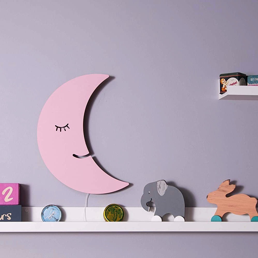 129,95 € Envoi gratuit | Lampe pour enfants 42×30 cm. Conception de la lune Bois. Couleur rose