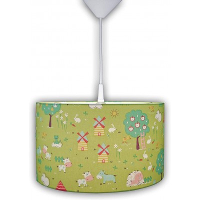 Lámpara infantil 60W Forma Cilíndrica 41×41 cm. Tulipa Salón, comedor y vestíbulo. Aluminio y Textil. Color verde