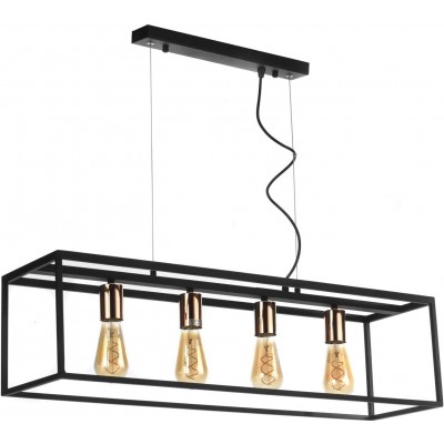 Lampe à suspension Façonner Rectangulaire 83×29 cm. 4 points de lumière Salle à manger, chambre et hall. Métal. Couleur noir