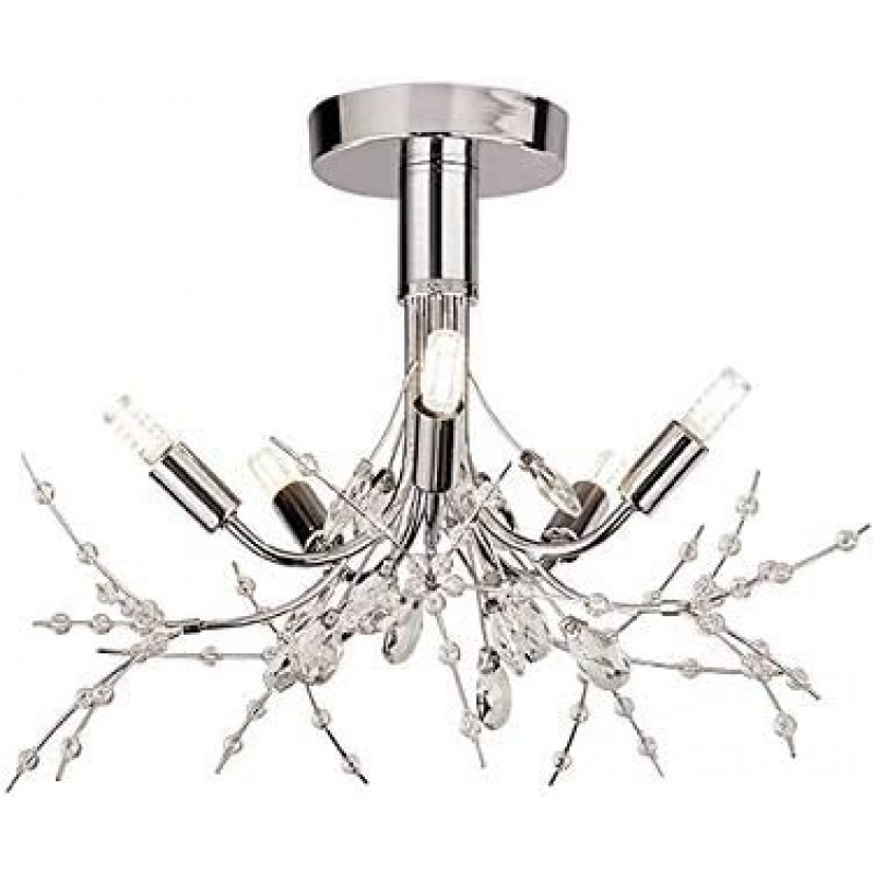 99,95 € Free Shipping | Chandelier 48×48 cm. 5 spotlights Crystal and glass. Plated chrome Color