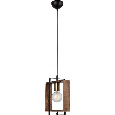 Lámpara colgante 40W Forma Rectangular 32×26 cm. Salón, comedor y dormitorio. Metal y Madera. Color marrón