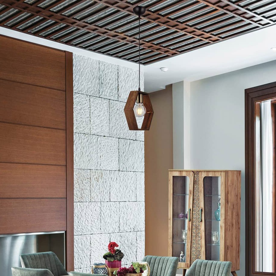 85,95 € Free Shipping | Hanging lamp 40W 85×27 cm. Metal casting and wood. Brown Color