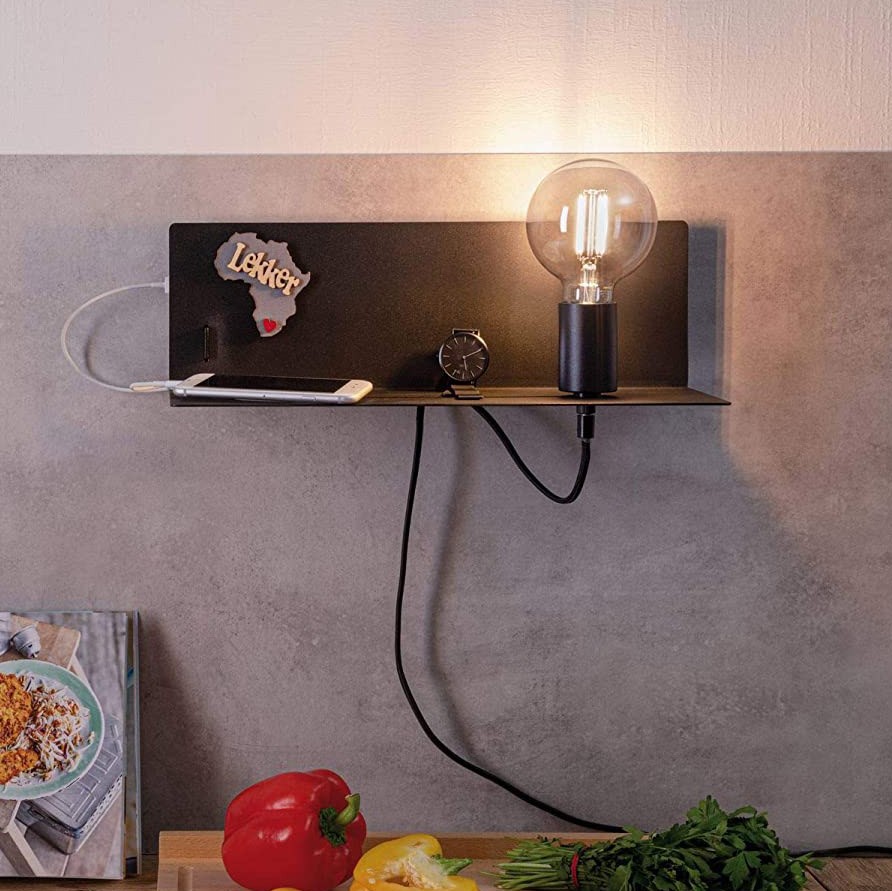 86,95 € Envío gratis | Aplique de pared interior 40W 40×17 cm. Accesorio portaobjetos Metal. Color negro