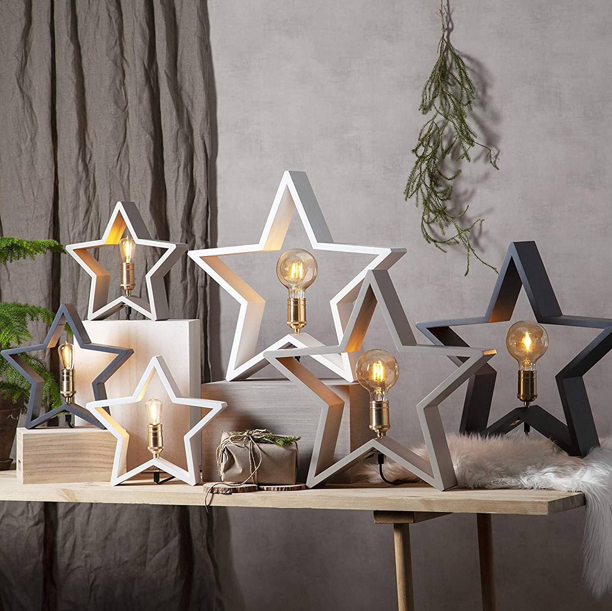 86,95 € Envio grátis | Iluminação decorativa 25W 30×29 cm. Design em forma de estrela Metais e madeira. Cor cinza