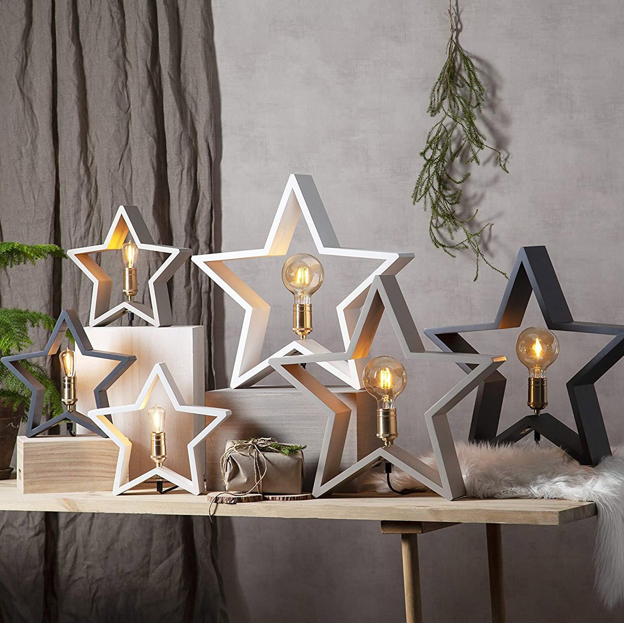 86,95 € Envío gratis | Iluminación decorativa 25W 30×29 cm. Diseño en forma de estrella Metal y madera. Color gris