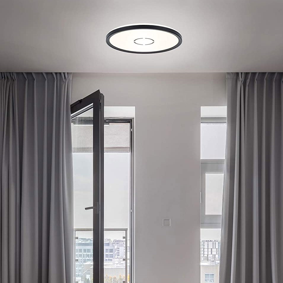 79,95 € Kostenloser Versand | Innendeckenleuchte 18W Ø 29 cm. LED. Hintergrundbeleuchtung Metall. Schwarz Farbe