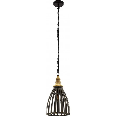 Lámpara colgante Eglo 60W Forma Cilíndrica Ø 25 cm. Salón, dormitorio y vestíbulo. Acero, Cristal y Madera. Color marrón