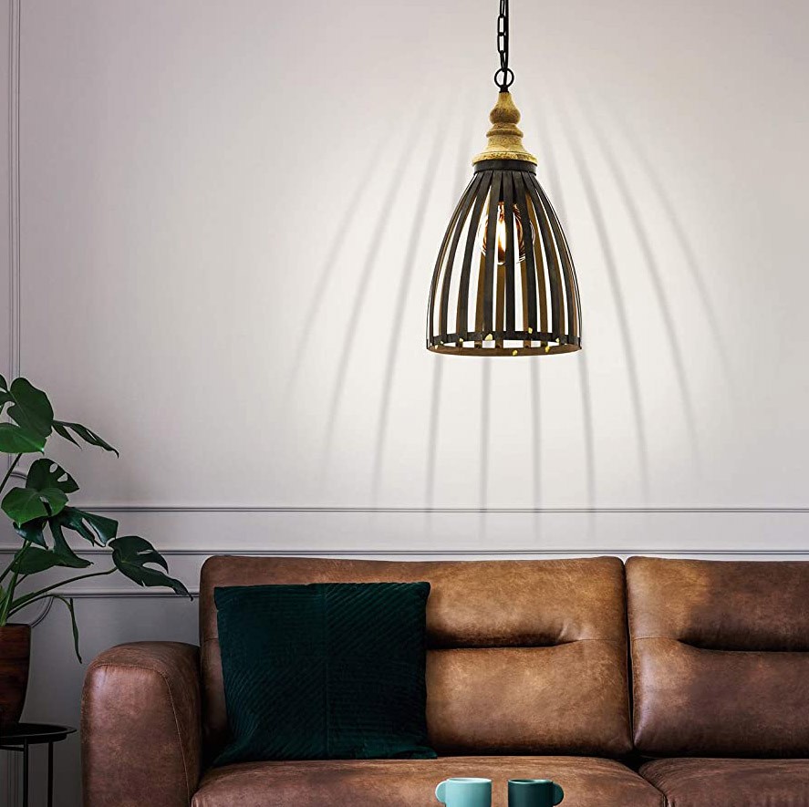 74,95 € Envio grátis | Lâmpada pendurada Eglo 60W Ø 25 cm. Aço, cristal e madeira. Cor castanho