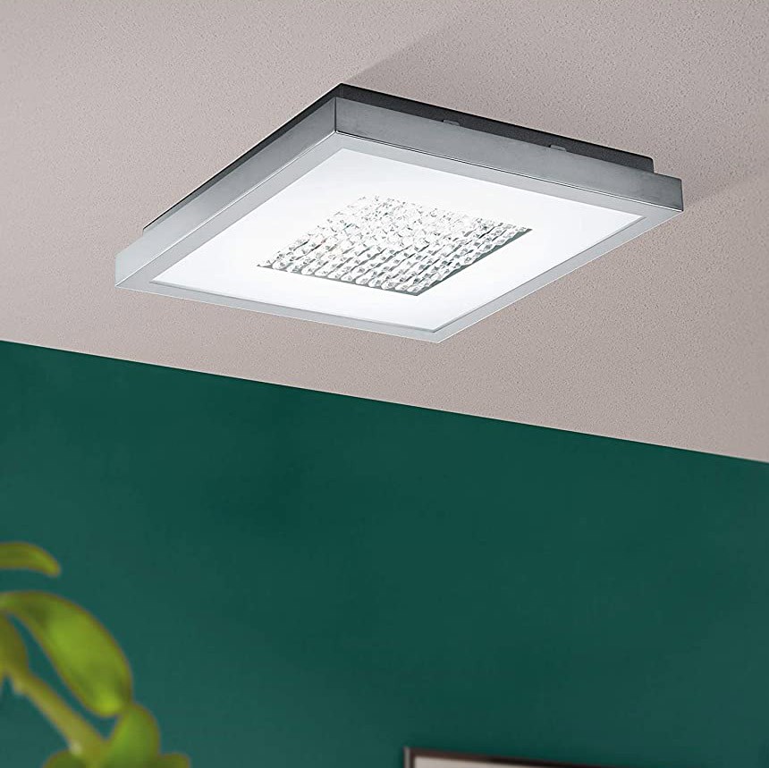 103,95 € Envio grátis | Luz de teto interna Eglo 32×32 cm. Aço e cristal. Cor cromado