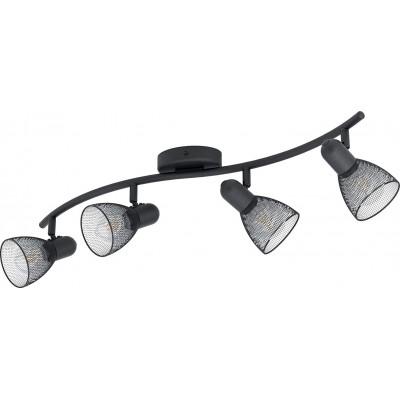 85,95 € Free Shipping | Indoor spotlight Eglo Conical Shape 64×15 cm. 4 adjustable spotlights Kitchen. Modern Style. Steel. Black Color