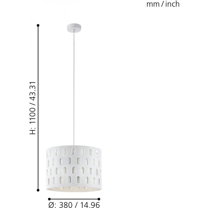 81,95 € Free Shipping | Hanging lamp Eglo Cylindrical Shape Ø 38 cm. Living room, dining room and lobby. Modern Style. Steel and Aluminum. White Color