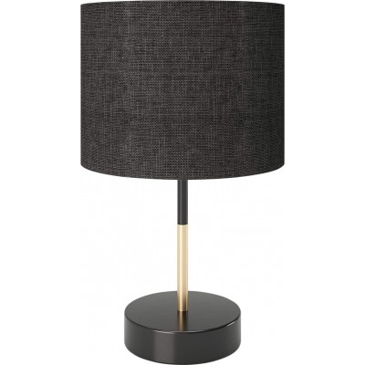 Lámpara de sobremesa Forma Cilíndrica 43×26 cm. Salón, comedor y dormitorio. Estilo retro. Metal, Madera y Textil. Color negro