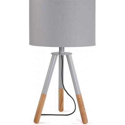 Table lamp Cylindrical Shape 58×32 cm. Clamping tripod Living room, dining room and bedroom. Wood. Gray Color
